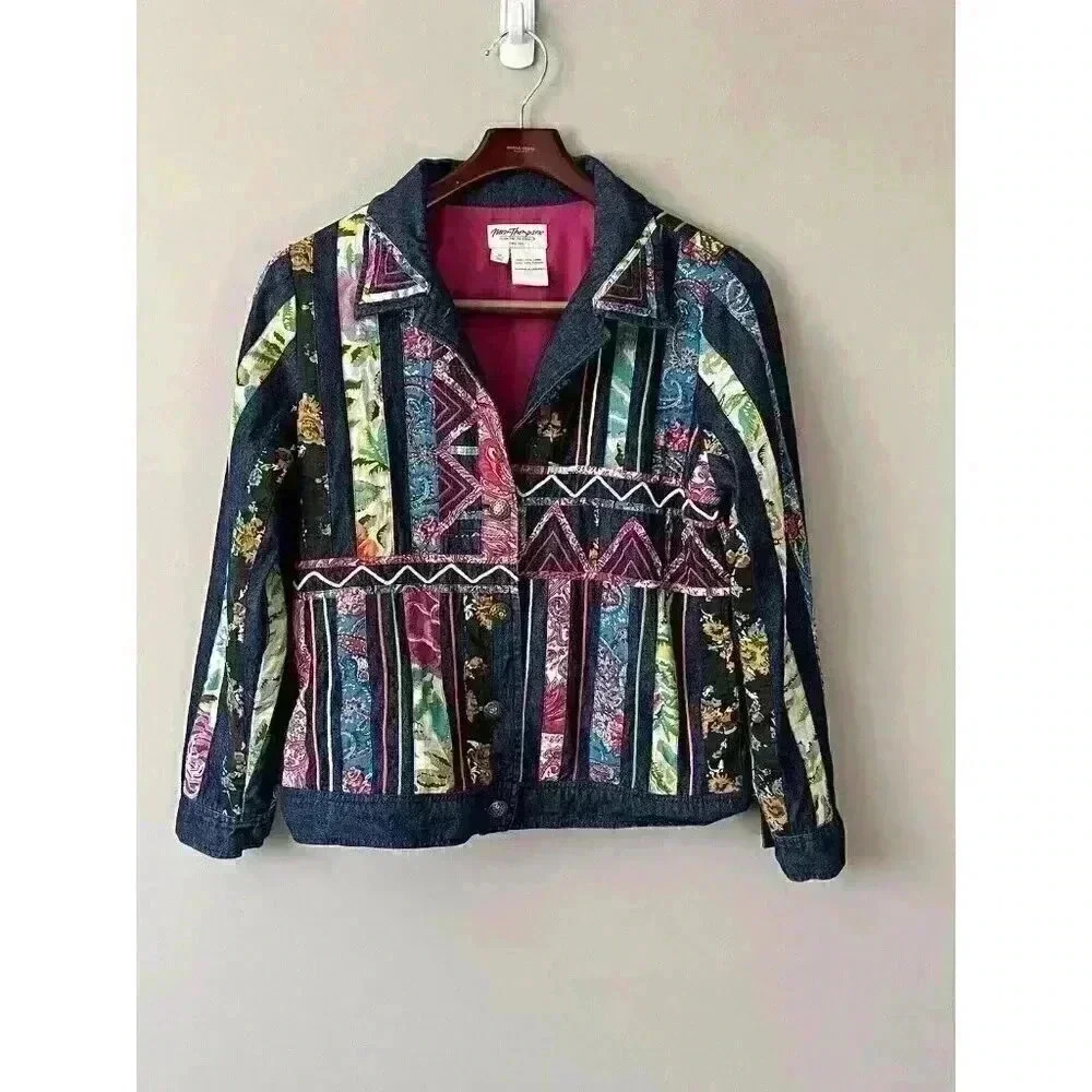 Vintage Norm Thompson Multi Color Vintage Denim Jacket Women’s Size Medium